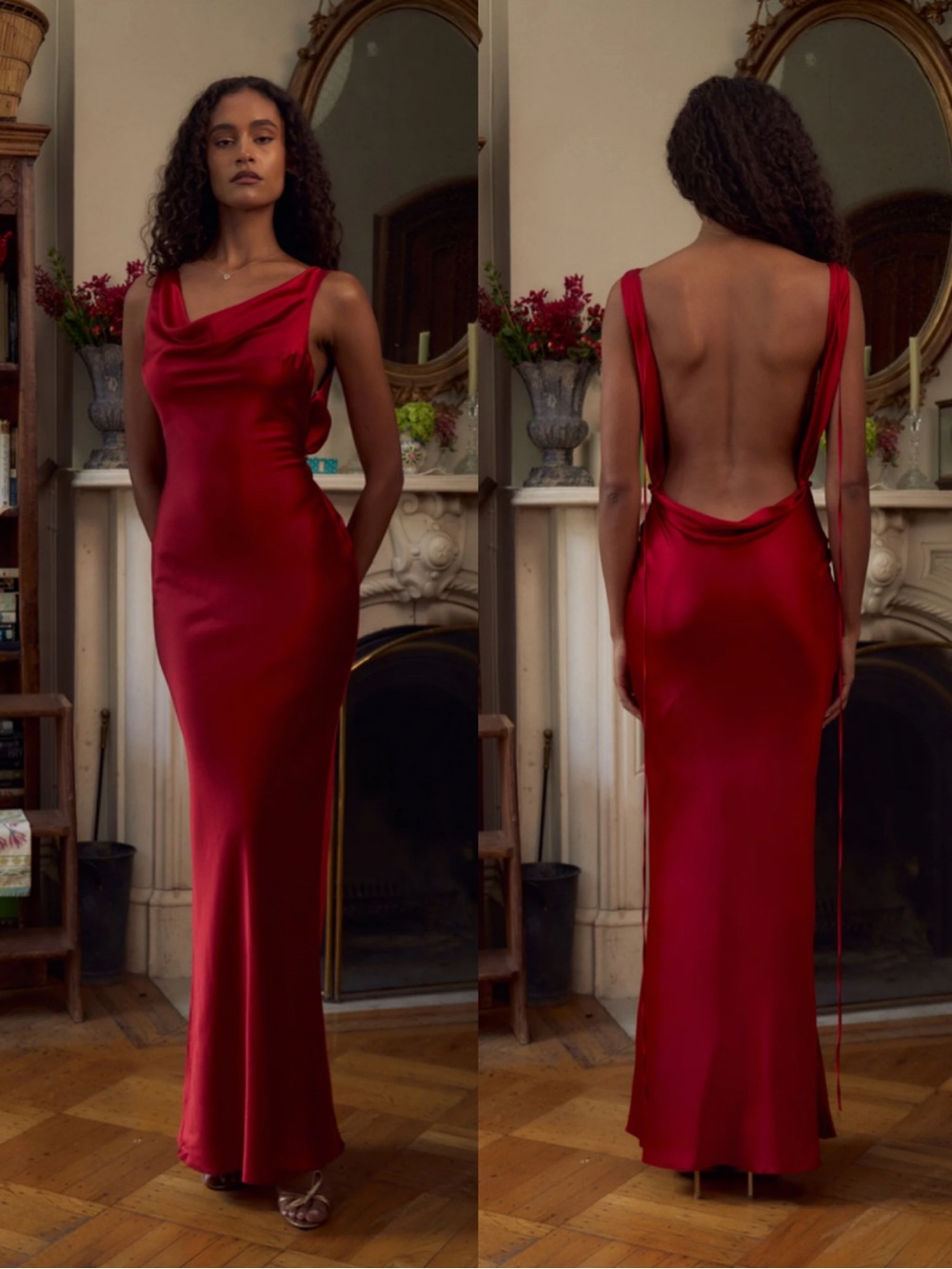 Mirror Palais Plunging Back Cowl Dress in Scarlet Red Size Small NEW! With tags!